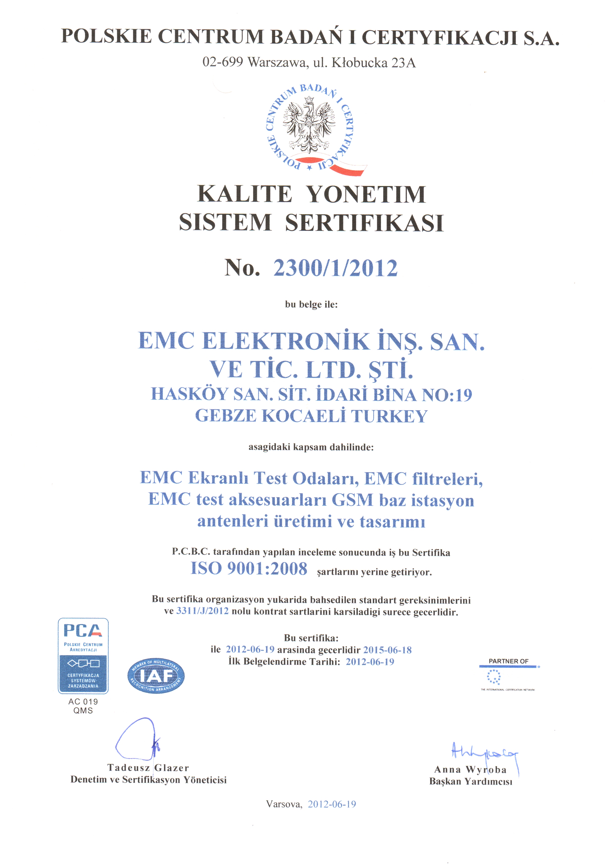 EMC LTD ISO Certificate 1